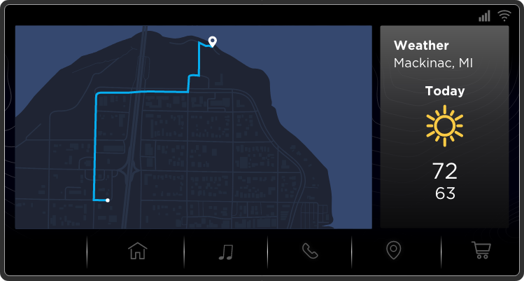 In vehicle head unit UI notifying that the home security system is automatically turned off when arriving at home.