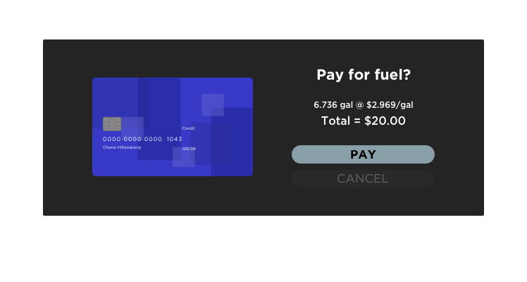 dialog box asking to pay for fuel fill up