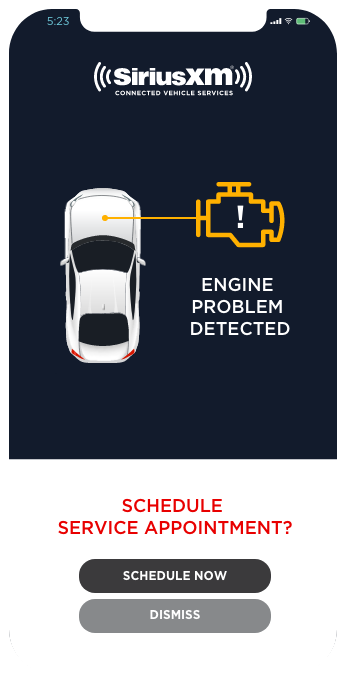 app screen alerting engine problem deteected with option to schedule a service appointment