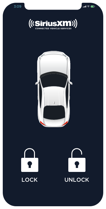 app screen with buttons to remotely lock or unlock of your vehicle